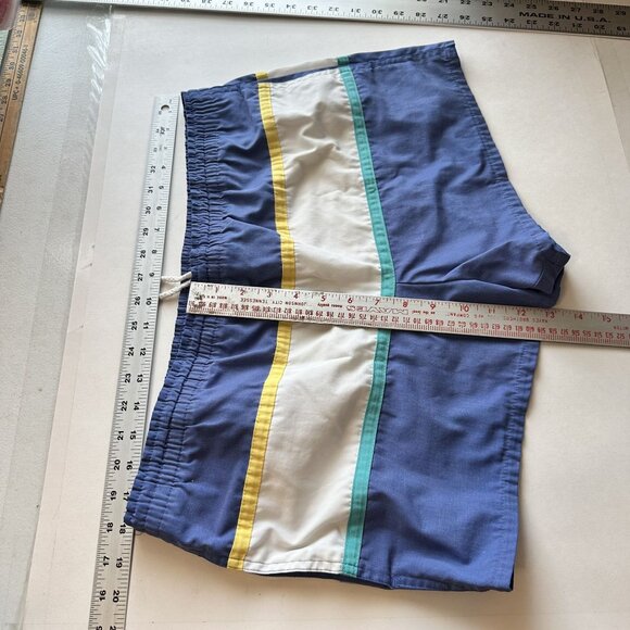 Vtg Catalina  Mens Swim Shorts 36 Blue Striped Drawstring Pockets Swimwear Beach - Picture 6 of 6
